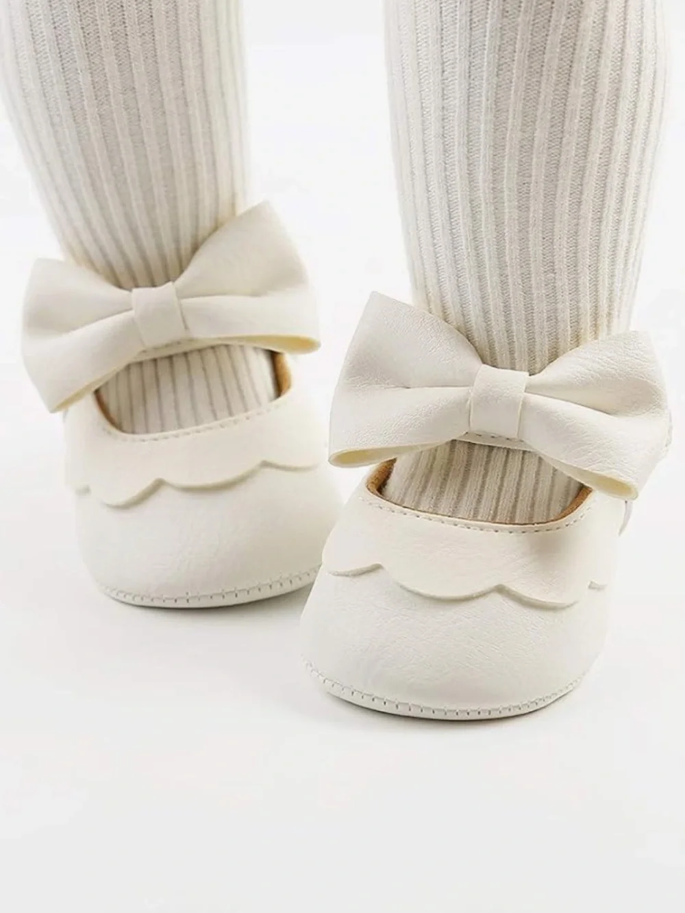 Baby Girls Mary Jane Leather Flats with Bow White